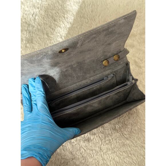 Gorgeous Vintage Eel Leather Muted Gray Blue Rectangle Shoulder Bag Classic - Picture 7 of 7